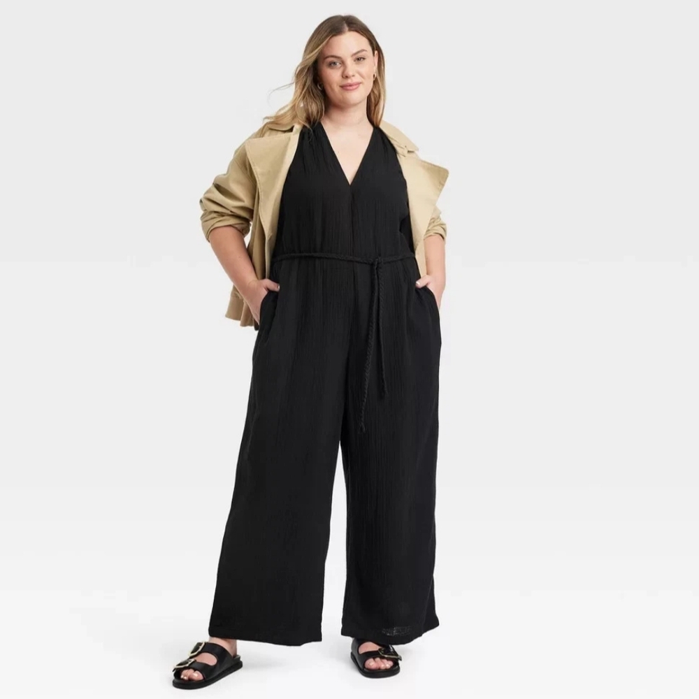 NWT Black Cotton Sleeveless Jumpsuit Size 2X - Picture 3 of 4